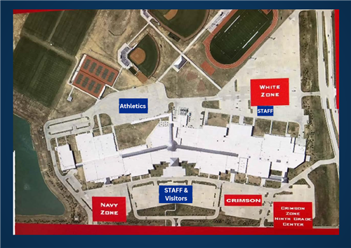 The map details the zones of the different areas of the parking lots.